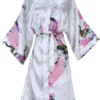 Zijde Satijn Bruiloft Bruid Bruidsmeisje Gewaad Bloemen Badjas Korte Kimono Robe Nacht Gewaad Badjas Mode Kamerjas Voor Vrouwen