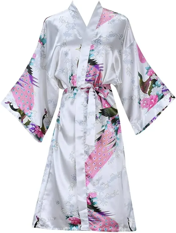 Zijde Satijn Bruiloft Bruid Bruidsmeisje Gewaad Bloemen Badjas Korte Kimono Robe Nacht Gewaad Badjas Mode Kamerjas Voor Vrouwen